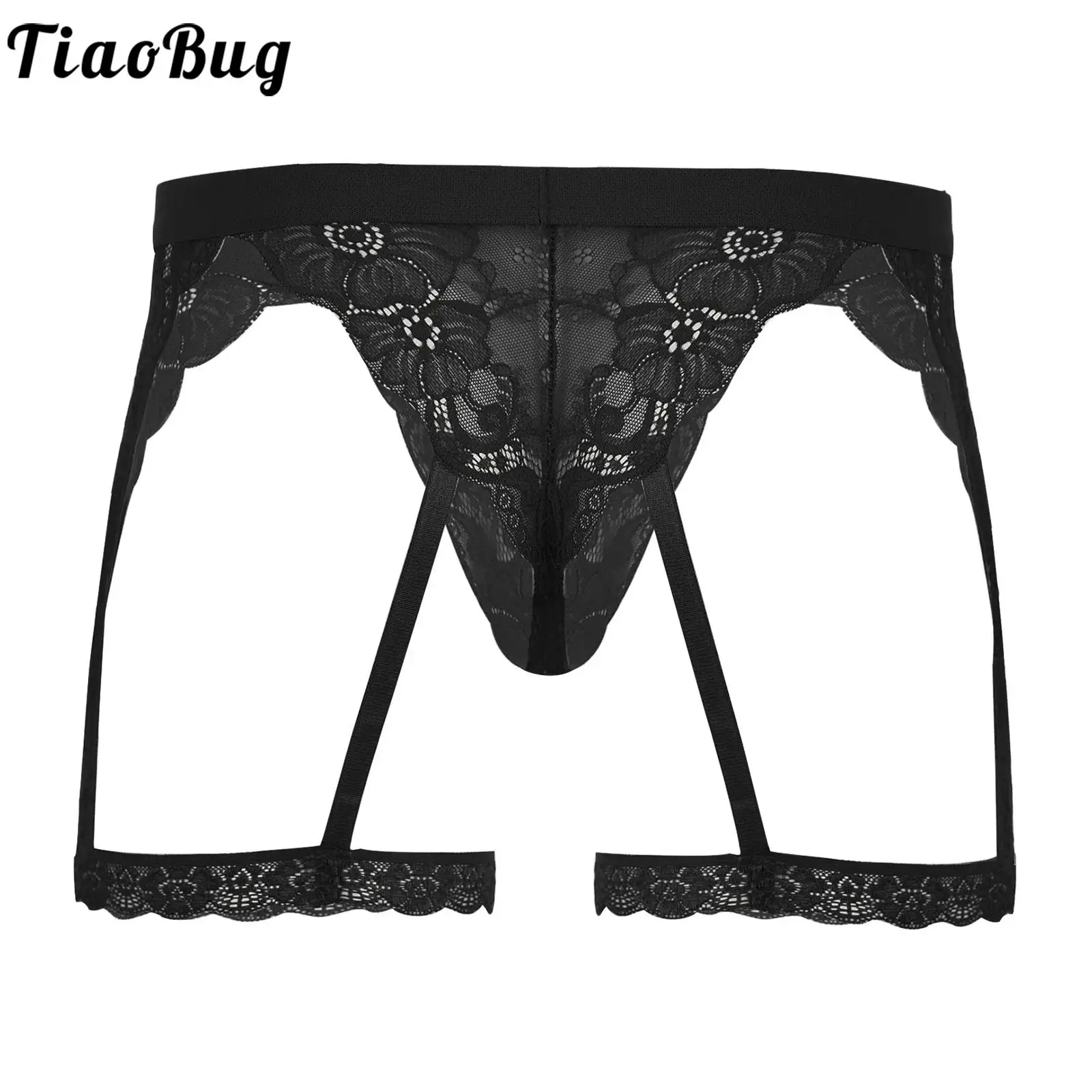 

Sexy Panties for Men Floral Lace Bulge Pouch G-String Briefs with Garter See Through Lace Sissy Underpants Male Gay Underwear