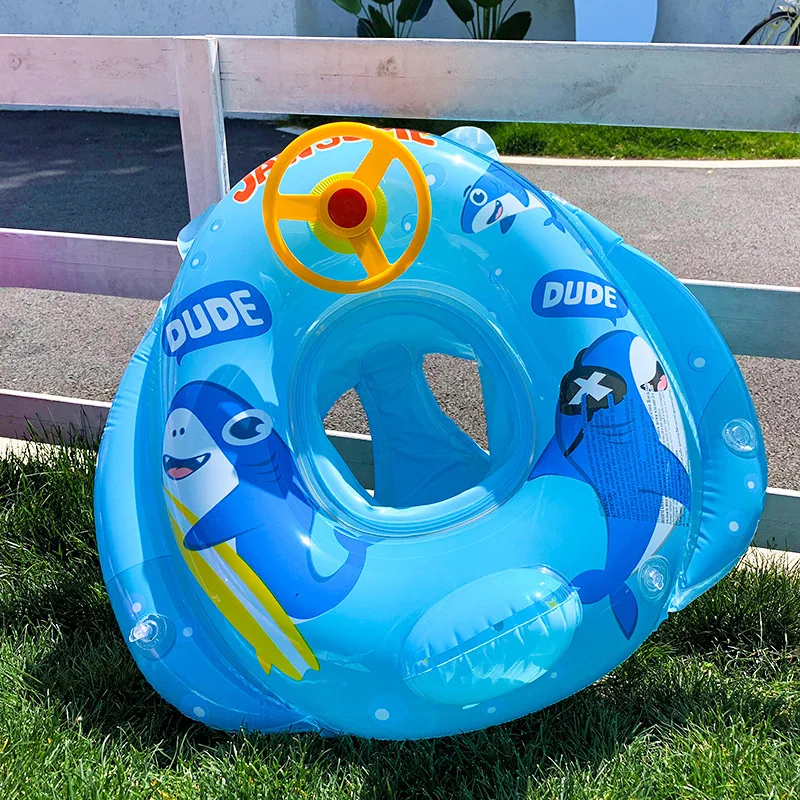 Infant Kids Cartoon Pool Float Swimming Ring Inflatable Circle Baby Seat with Steering Wheel Summer Beach Party Pool Toys
