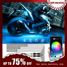 RGB LED 분위기 조명 키트, W/ APP 음악 제어, 유연한 방수 네온 스트립, 자동차 오토바이 장식 램프, 12V