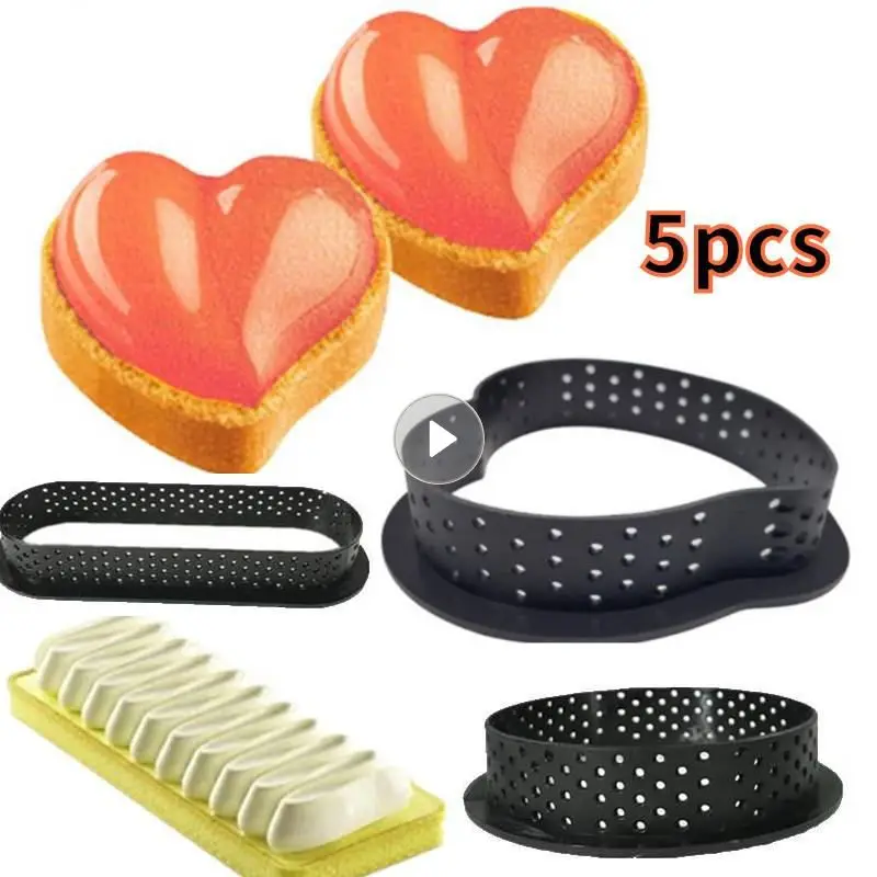 

5pcs DIY Cake Mold Tart Mold Ring Mousse Circle Cutter French Dessert Perforated Non Stick Baking Cake Mould Kitchen Decorating