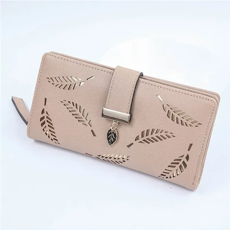 Women's Wallet PU Leather Long Card Holder Clutch Hollow Out Leaves