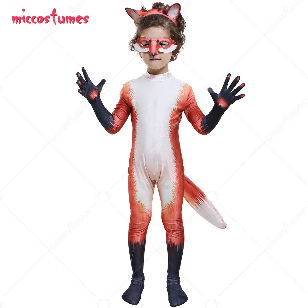 

Homemade Kids Cute Fox Jumpsuit Zoo Animal Zentai Suit Costume for Halloween Party with Eye face covering