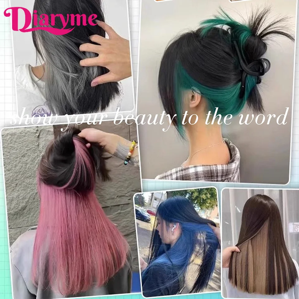 4clips Long Straight Synthetic Clip in Hair Extensions Highlight Colored Hair Piece Clip-on hair Wig Hairpieces hanging ear dye hair extensions