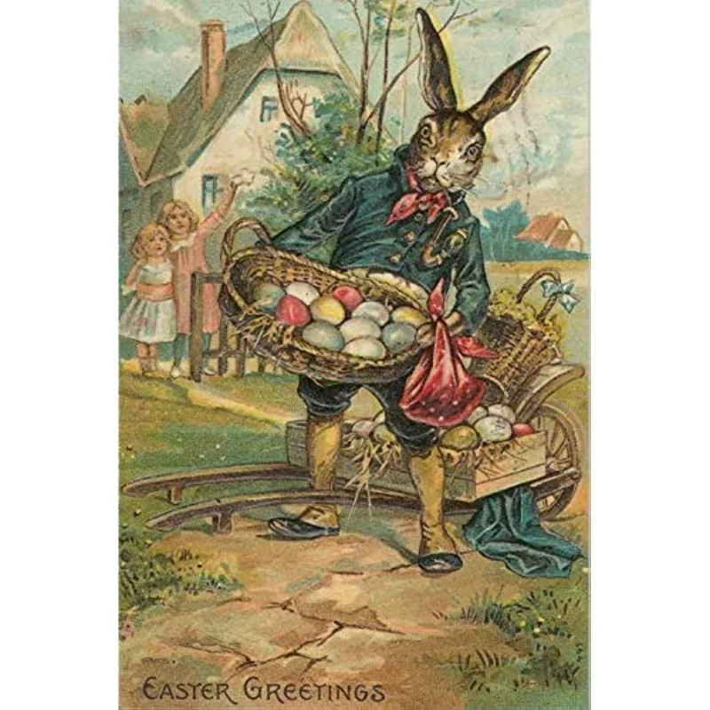 

Vintage Tin Sign Easter Bunny with Eggs for Children Metal Poster Art Decoration for Home Club Garage Store Bar Cafe Farm