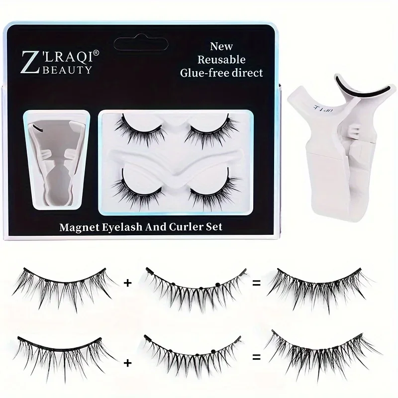 A set of magnetic eyelashes, natural look, quick installation without glue, reusable double pair of false eyelashes