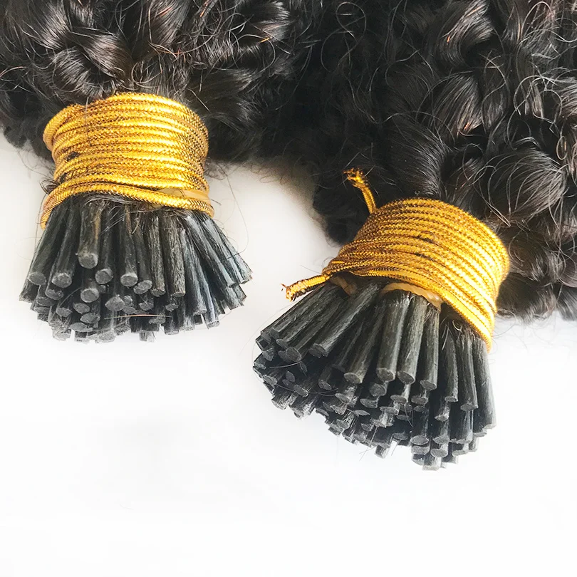 3B 3C Afro Kinky Curly Human Hair Brazilian Hair I Tip Microlinks Extensions Bulk Natural Color For Black Women