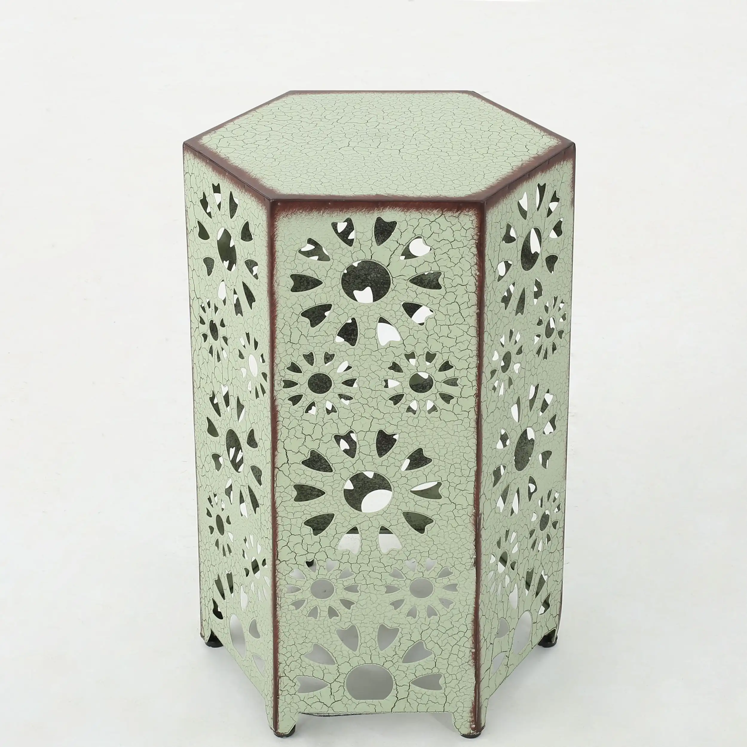 

Noble House Vania Iron Hexagonal High Load-bearing Strong Stable and Durable Green Side Table