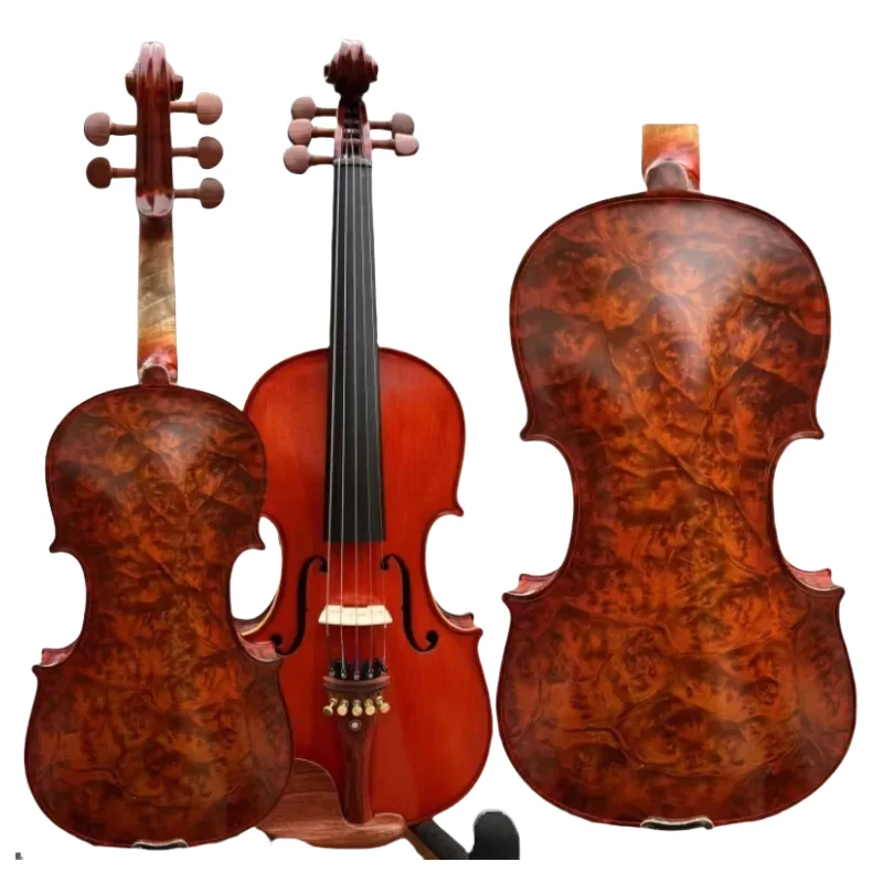 Bird's eye Maple Wood Master 5 strings Viola 15 inch, Loud rich deep sound