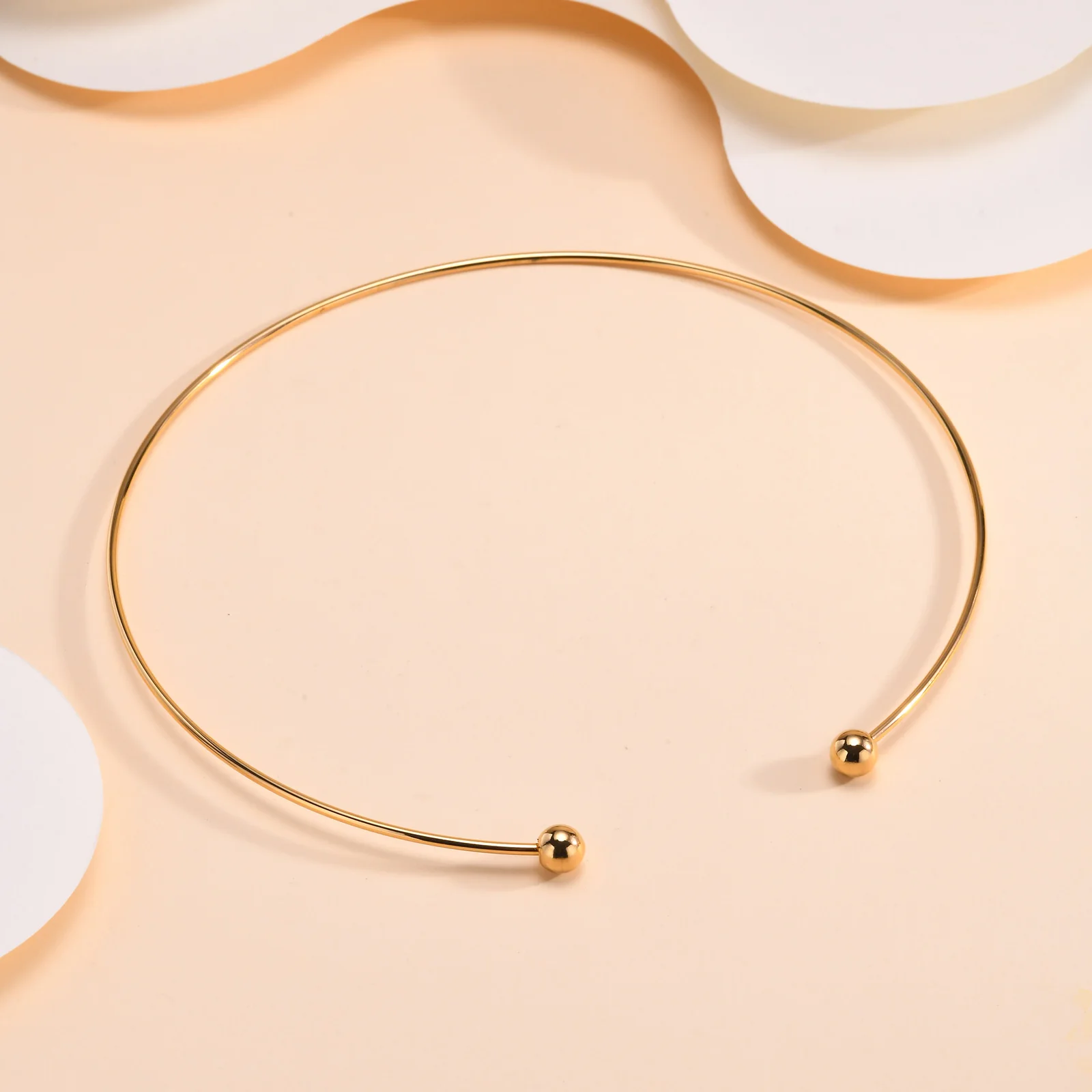 Choker Necklace 1 PC 2mm Stainless Steel Collar Choker Necklace Gold Color Round Open Collar Jewelry Simple Fashion For Men Women