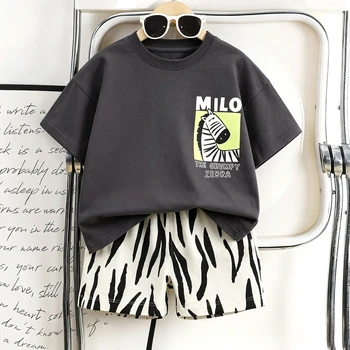 Toddler Animal Print Summer Outfit Boys Girls Short Sleeve Tee And Shorts Set Zebra Coconut Lion Print 2pcs Set Baby Clothing