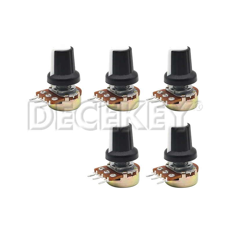 Rotary Potentiometer 5 Sets WH148 1K 10K 20K 50K 100K 500K Ohm 15mm 3 Pin Linear Taper for Arduino with AG2 White cap