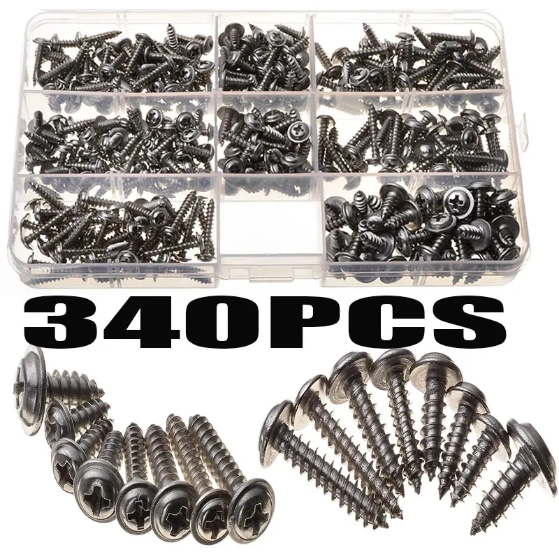 

340Pcs M3/M4 Phillips Screws Truss Stainless Steel Set Round Head Cross PWA Self-tapping Screw Fastener For Woodworking