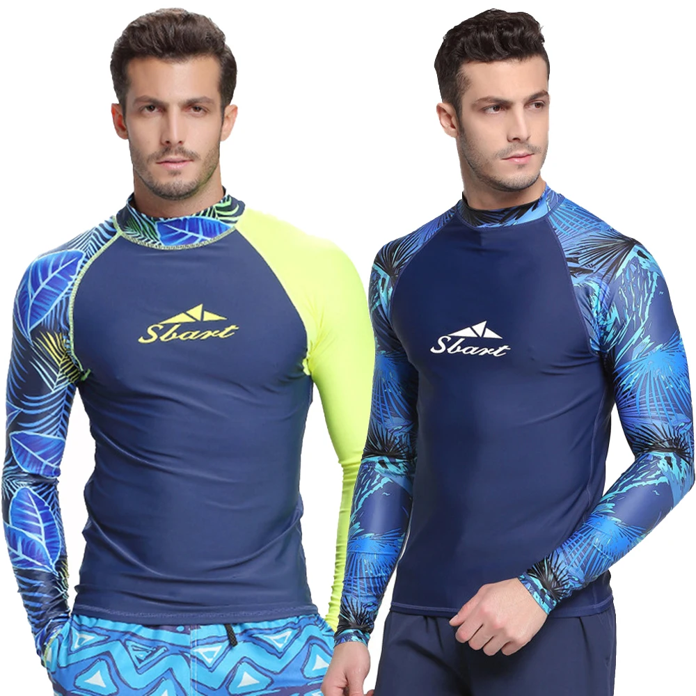 

2023 New Men's Split Wetsuit Top Long Sleeve Sunscreen Fashion Print Snorkeling Surfing Top Water Sports Quick Dry Beach Top