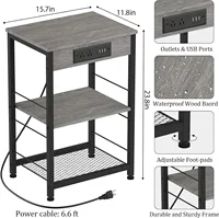 Bedside table with charging station, 3-story side table with USB port and socket, side table with living room with storage rack 2