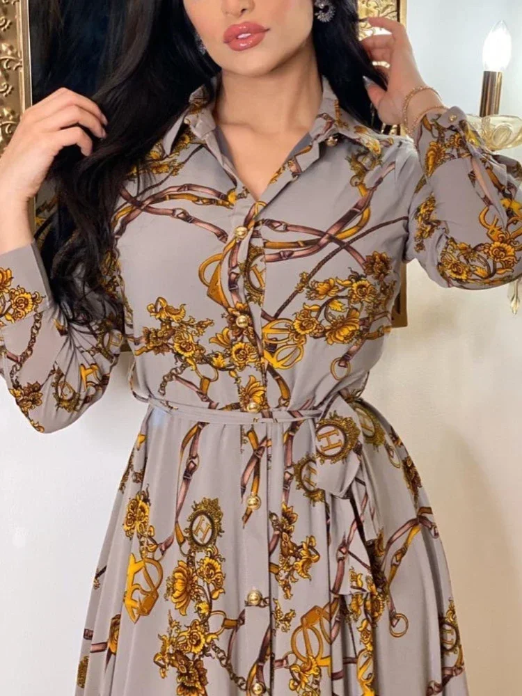 عباية إسلامية للنساء فساتين قميص مطبوعة للخريف تركيا فساتين إسلامية أنيقة هندية قفطان مغربي عربي