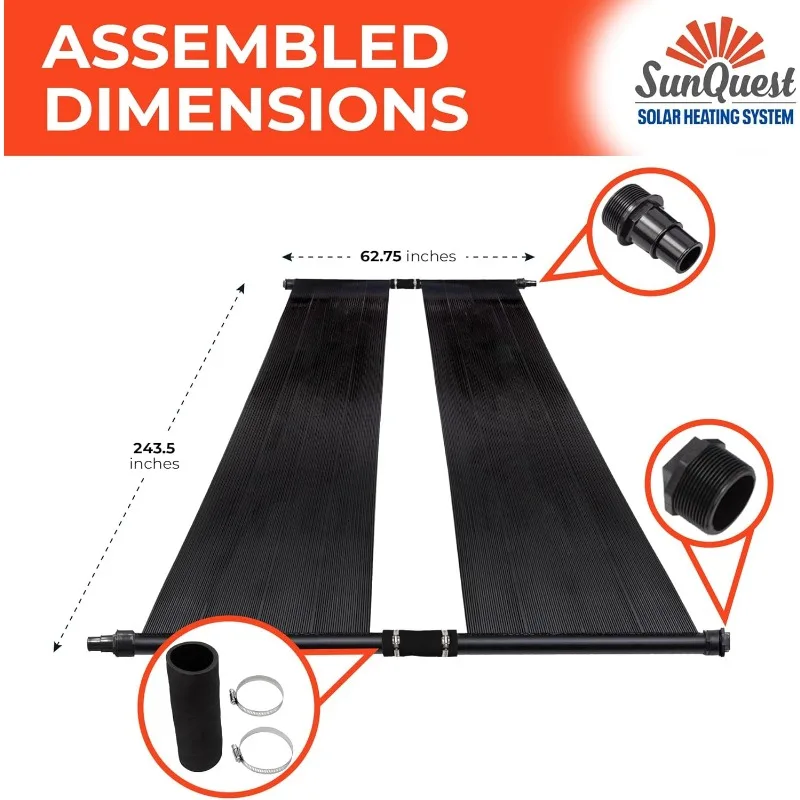 SunQuest Solar Pool Heater Panels-2 (2ft x 20ft) Collectors w/Diverter Kit-Solar Water Heater for Above Ground