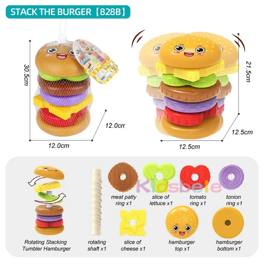 Set di gioco educativo per bambini piccoli: impilatore di hamburger – Apprendimento sensoriale, gioco di abbinamento, sviluppo delle capacità motorie, divertente gioco di ruolo con il cibo_voghion.com