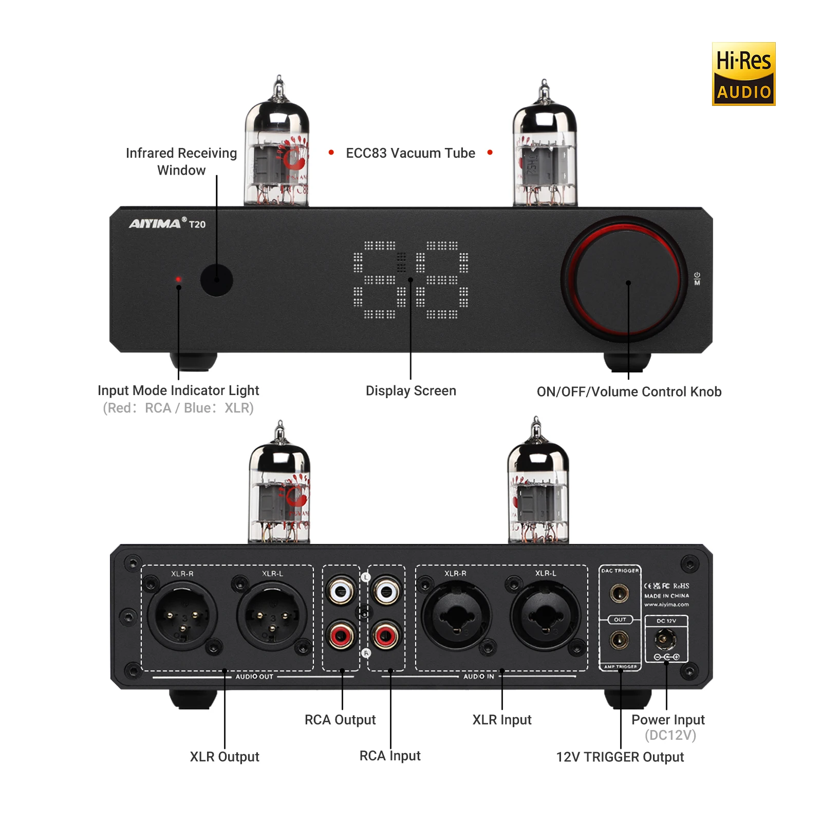 AIYIMA T20 真空管プリアンプ アンプ LME49720 /OPA1612 HiFi アンプ