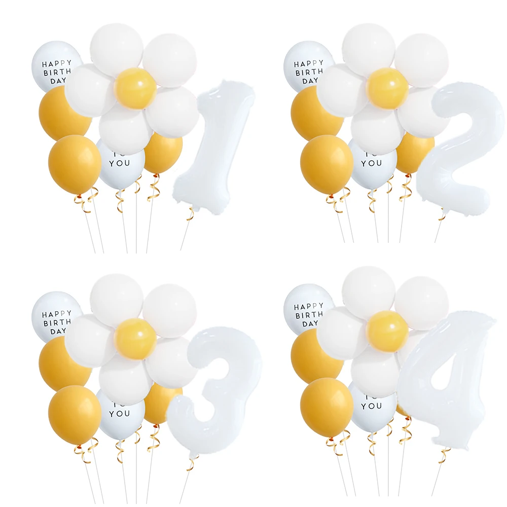 

8pcs White Daisy Balloon Set With 30inch 1-9 White Number Ballon For Daisy Themed Birthday Party Decor Kids Toys Helium Globos