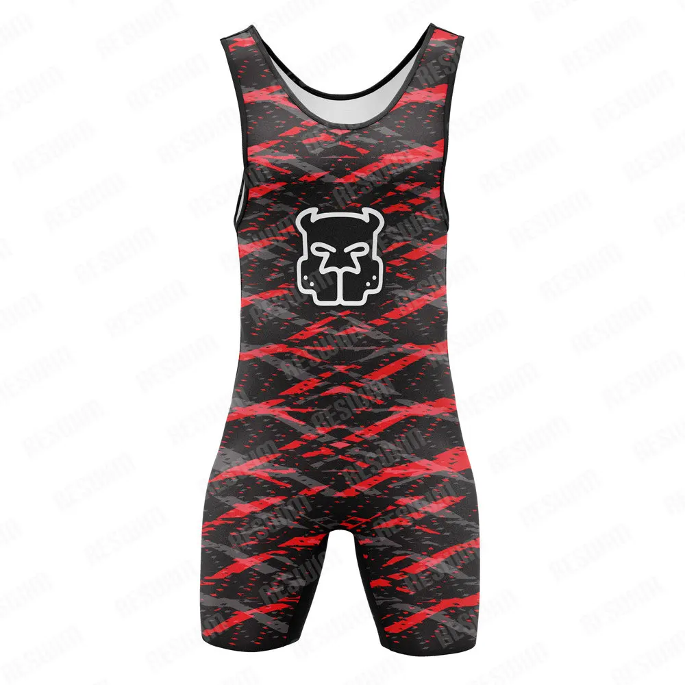 Men's Wrestling Singlets Suit One Piece Tight Bodysuit Breathable Freestyle GYM Weightlifting PowerLifting Fitness Skinsuit