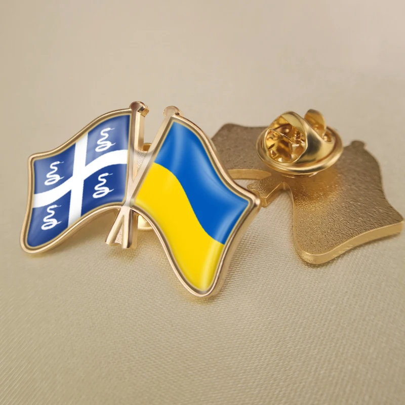 

Martinique and Ukraine Crossed Double Friendship Flags Lapel Pins Brooch Badges