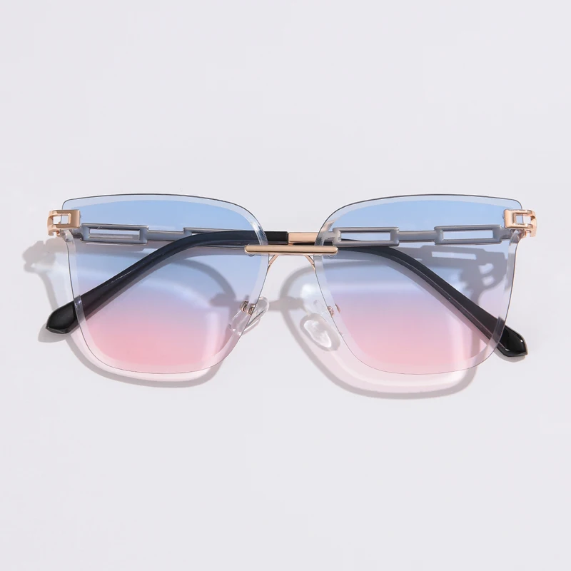 Wandern Frauen Randlose Legierung Cat EyeAnti Licht Gläser Farbverlauf Braun Schneiden Objektiv Brillen Für Weibliche Marke Designer Shades – Detail 6