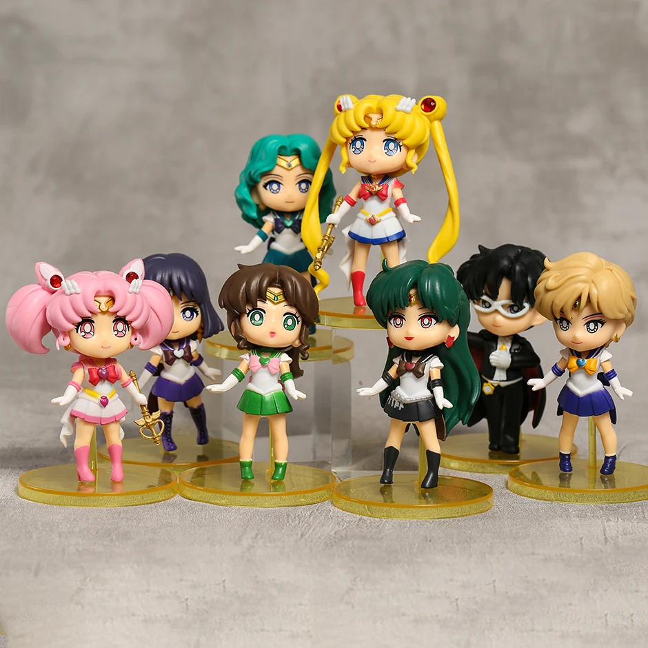 セーラームーンフィギュア,マーキュリー,マース,ジュピター,金星,天王星,海王星,プルート,チバ,ママ,pvcおもちゃ,クリスマスプレゼントのモデル
