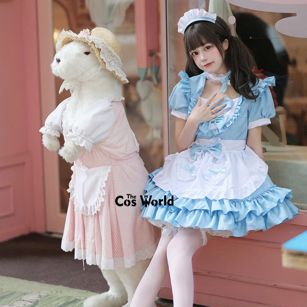S-5XL Japanese Akihabara Lolita Cream Sweetheart Maidservant Apron Maid Restaurant Dress Uniform Outfits Anime Cosplay Costume