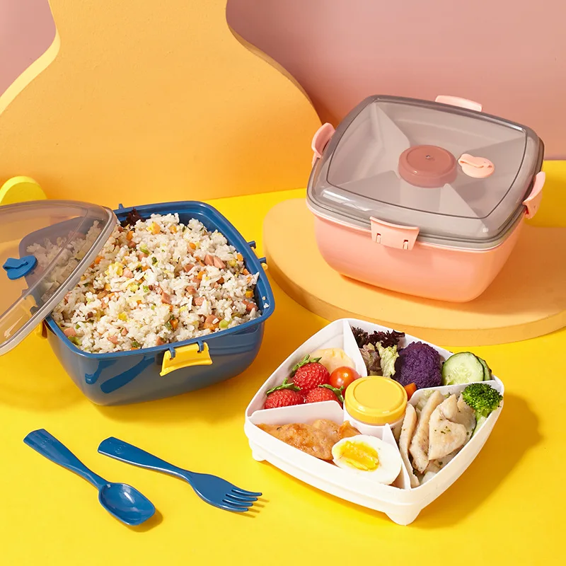 Portable Salad Lunch Container Salad Bowl 2 Layer Bento Boxes