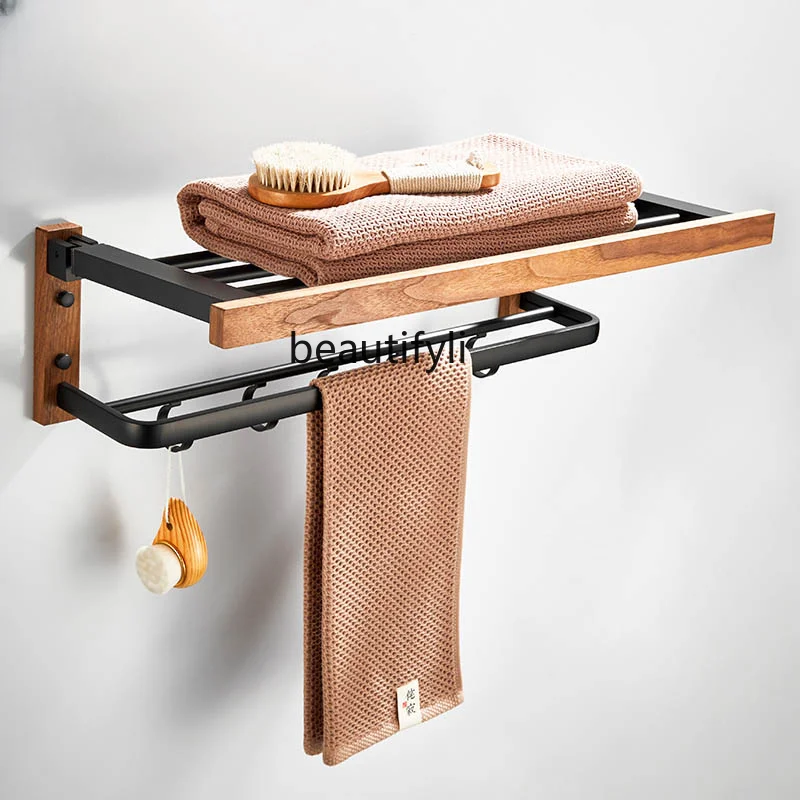 

yj Black Light Luxury Solid Wood Bathroom Rack Bathroom Hardware Hanger Set Wall Hanging