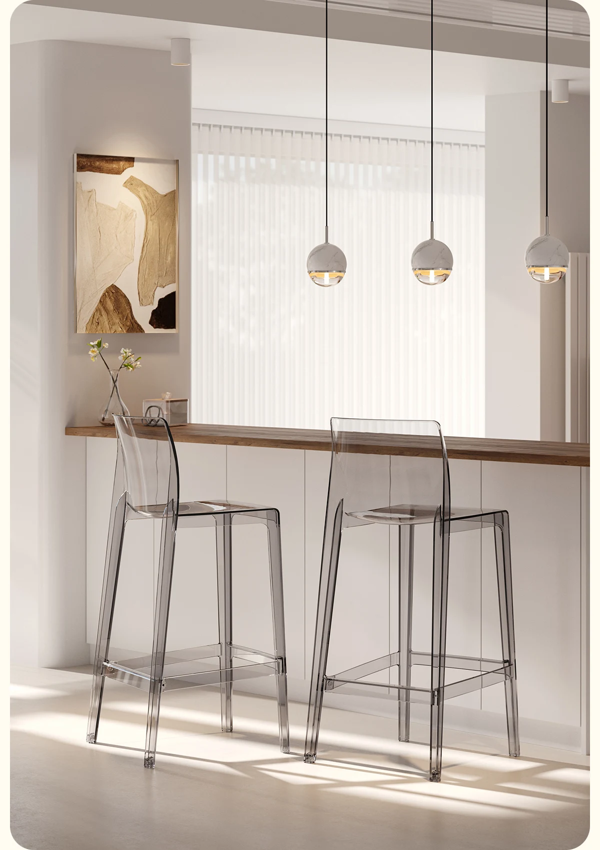 Scandinavian Style Transparent Acrylic Bar Stools Light Luxury Simple High Chair for Cafe Milk Tea Store Household