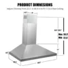 Tieasy 36 Inch 450CFM Wall Mount Ducted / Ductless Convertible Push Button Permanent Filters Led Lights Range Hood ZMG-0190B 6