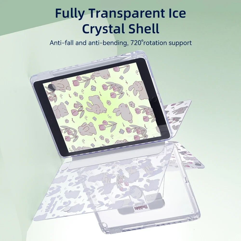 Transparent 360° Rotating Case for iPad Pro, Air, and Mini