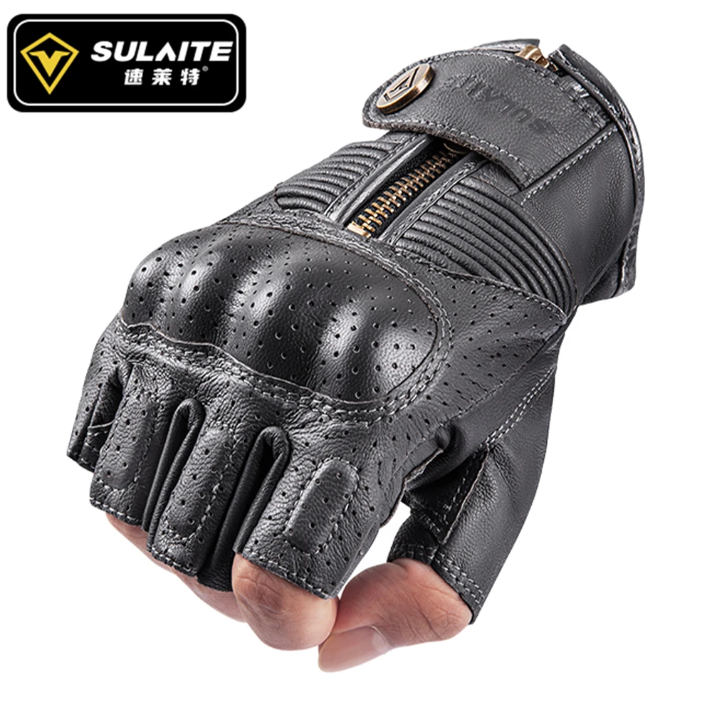 Motorcycle Gloves Half Finger Leather Guantes Moto Verano Luvas Ciclismo Gant Cycling Fingerless Gloves Tactical Gloves Retro