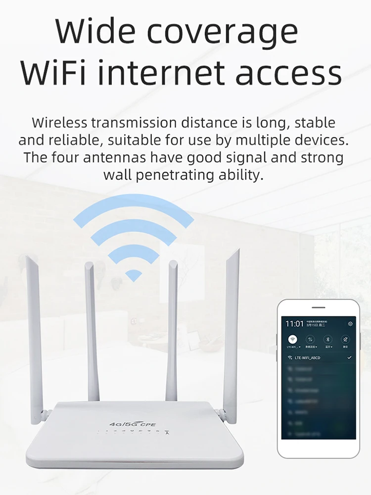 무선 모뎀 4G 라우터, SIM 카드 슬롯, C타입 충전, 넓은 영역 WiFi 커버리지, 4 안테나, 150 Mbps, 50Mbps
