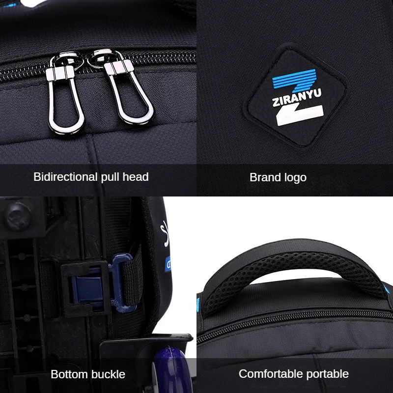 School Backpack Boys Pull Rod Schoolbag Fashion Six Wheels Climbing Stairs Large Capacity Computer Bag Business Travel Backpack