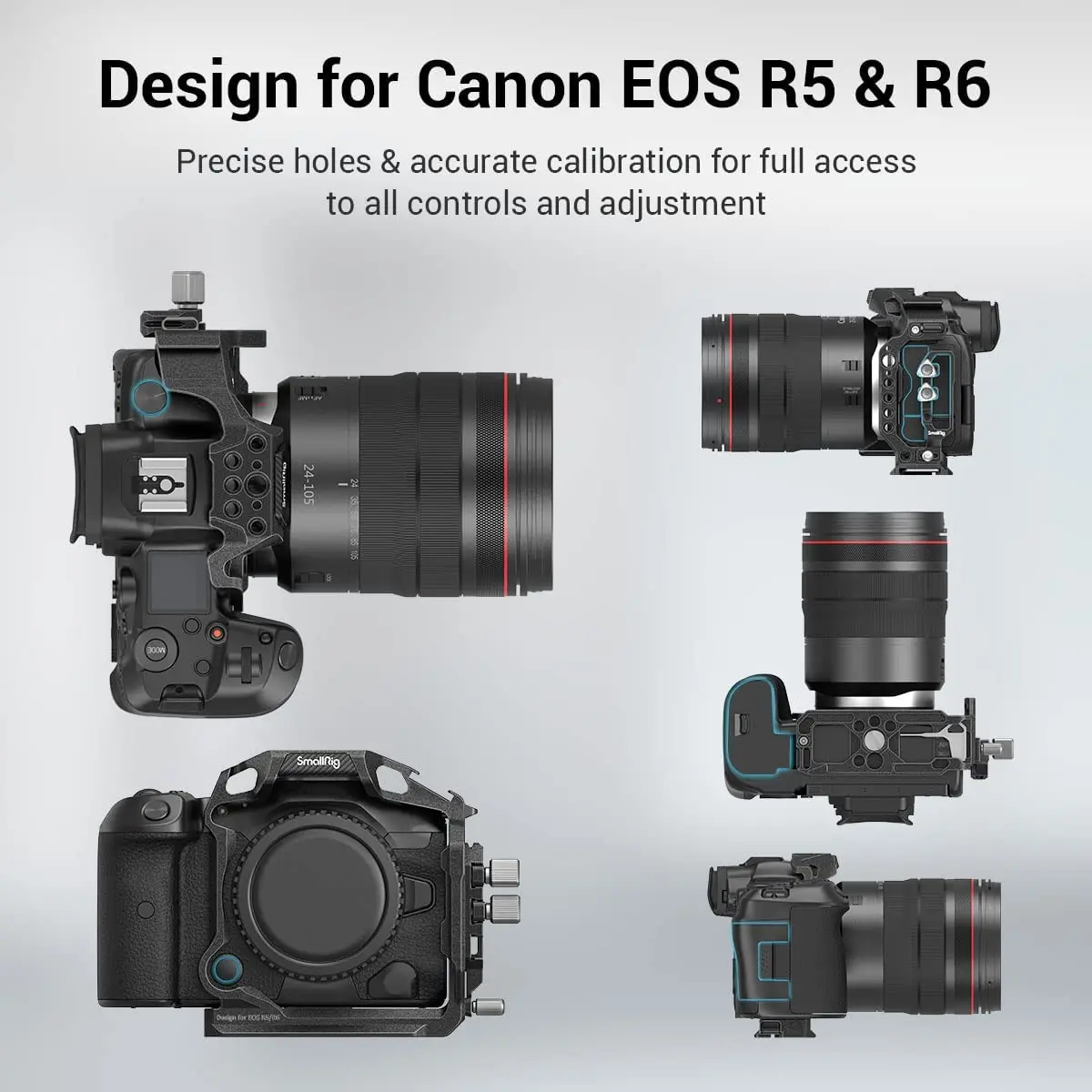 SmallRig EOS R5/EOS R5 C/EOS R6 “Black Mamba“ Camera Half Cage for Canon EOS R5/EOS R5 C/EOS R6 with Cable Clamp 3656 - Image 2