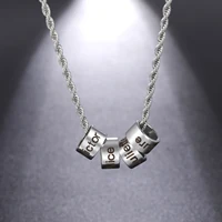 Lemegeton Engraved Name Beads Braided Necklace Customized 1-6 Names Pendant Men Personalized Leather Chain Jewelry Family Gifts