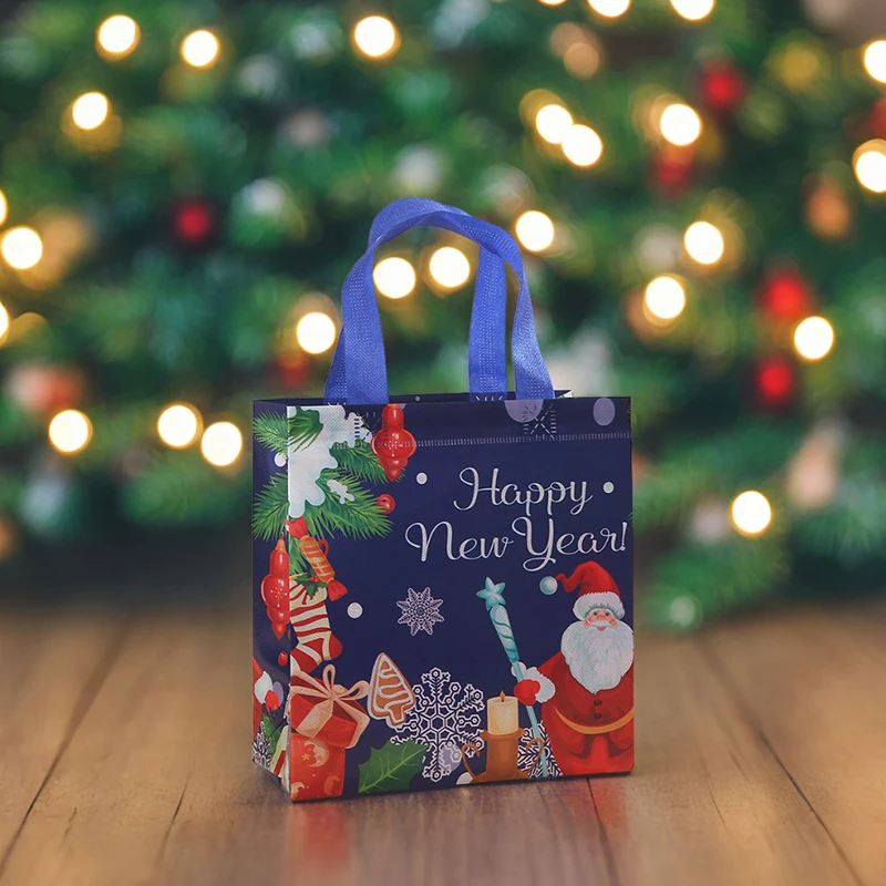 2Pcs Dark Blue Christmas Gift Bags | Cartoon Santa Elk Printed Non-Woven Handbags | Fol... - SKU CGB01822 - UGI Packaging