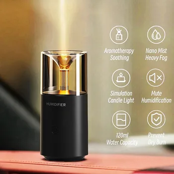 촛불 아로마 디퓨저 USB 전기 초음파 미스트 메이커 가습기, 가정용 자동차 미니 향수 에센셜 오일 디퓨저