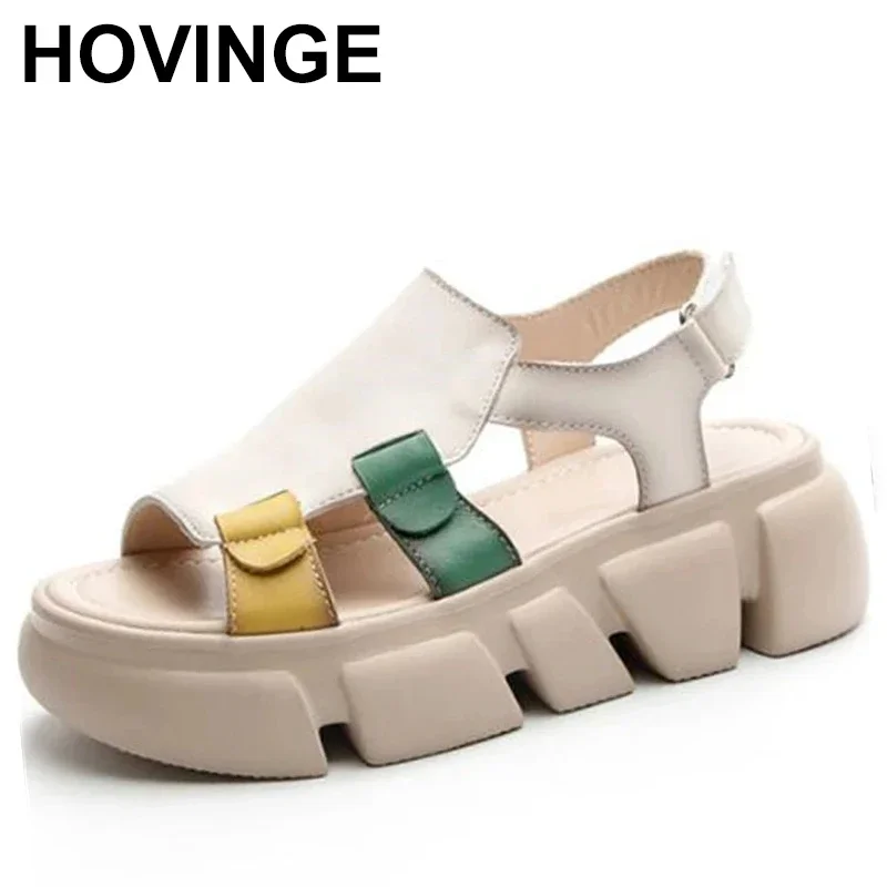 

Women Summer Footwear 5cm Cow Genuine Leather Shoes Platform Wedge Sandals Pumps Hook 2023 Designer Ladies Comfy Fashion
