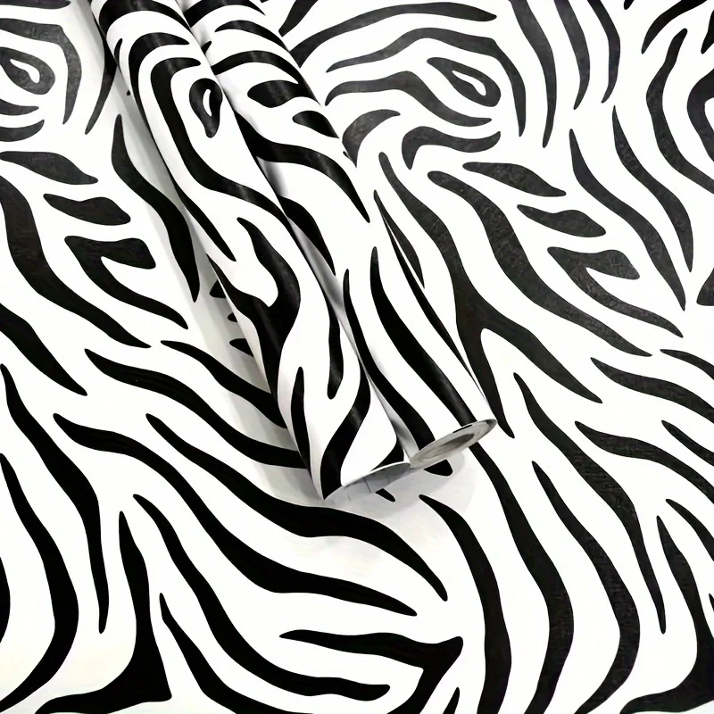 

1 Roll 17.7*393.7in Self-Adhesive Wallpaper Zebra Stripes Pattern Contact Paper Waterproof Removable Bedroom Dormitory Wallpaper