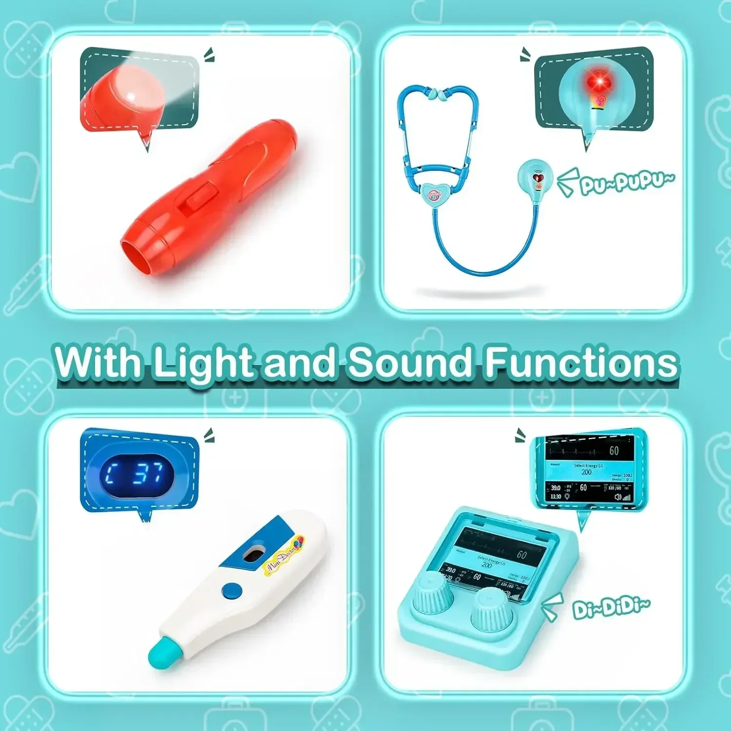 2 in 1 Doctor Kit for Kids Pretend Play Medical Station with Stethoscope Thermometer Sounds & Lights Doctor Toys for Boys Girls 5