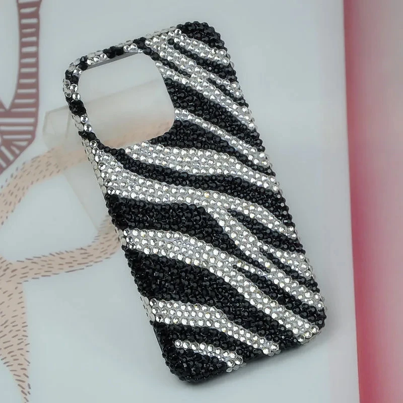 Phone Case for Samsung Galaxy S24 Ultra A15 A35 A55 A54 A13 S23 S22 S21 FE Black and White Zebra Print Rhinestone Back Cover