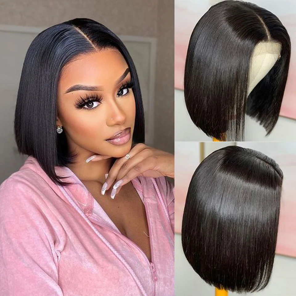 

Human Hair Wigs Bob 13x4 Transparent Lace Frontal Wig Pre Plucked Bleached Knots 100% Human Hair 4x4 Lace Closure Bob Wigs