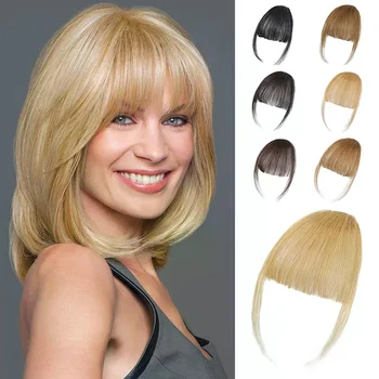 Frangia sintetica ad aria finta Estensione naturale dei capelli Frange anteriori Parrucchino Nero Marrone Clip in frangia Doppi basette Styling dei capelli