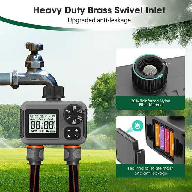 TNCE 1/2 outlet Sprinkler Timer IPX5, Rain delay Programmable Garden Irrigation Water Valve Controller for Garden Lawn Yard Drip 6