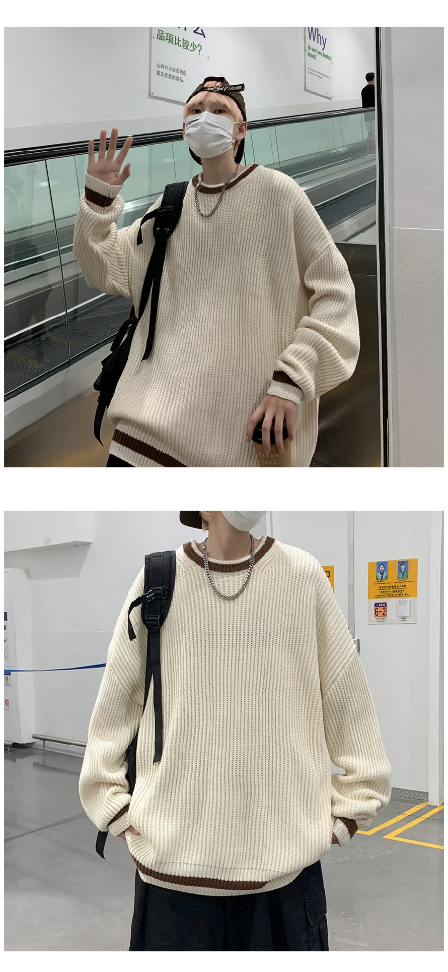 Description Picture 4 of item2024 Autumn Winter Men Fashion O Neck Warm Sweater Tops Male Solid Color Knitted Top Mens Loose Long Sleeve Pullovers S188