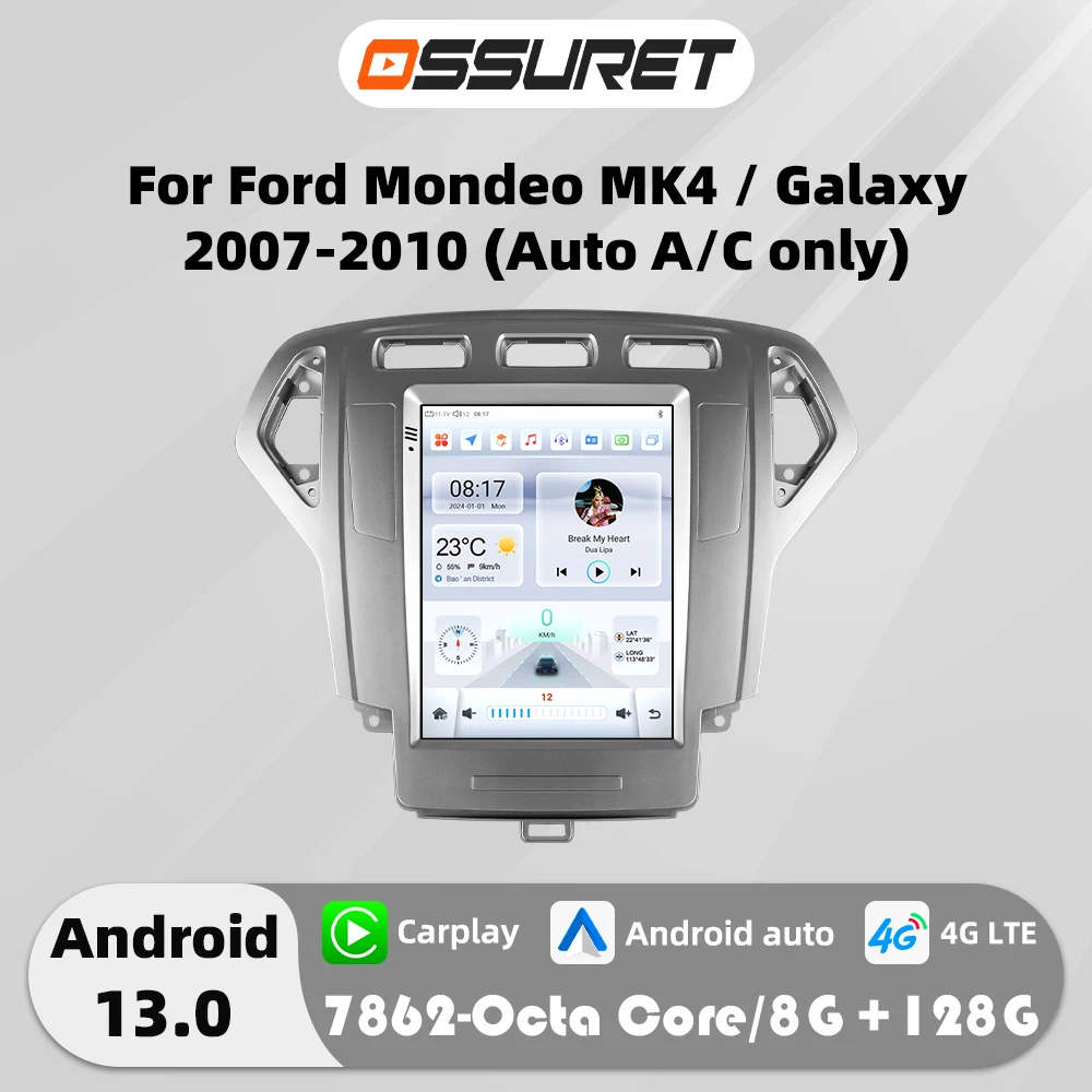 Autoradio Android 13, 9.7 pouces, 7862, pour Ford Mondeo mk4 Galaxy A/C 2007 – 2010, lecteur multimédia, GPS, navi, stéréo, écran 2din, 4G, Carplay