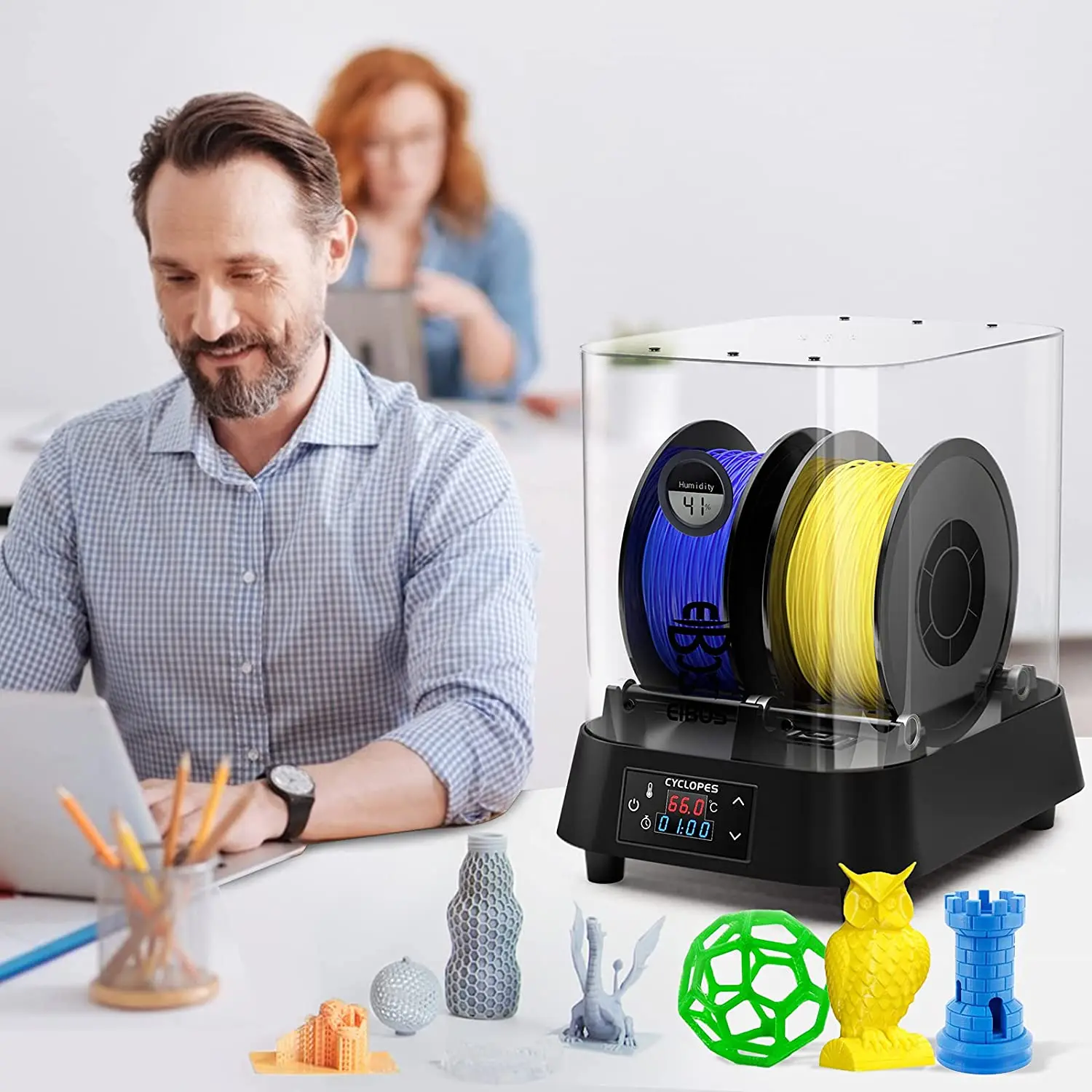 

3D Printer Filament Dryer Box Double Rolls Compatible with 1.75mm/ 2.85mm/ 3mm Filament Dehydrator Storage Box Office Home Use